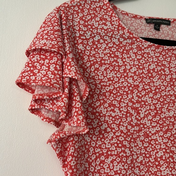 Adrianna Papell Red Floral Print Ruffle Short Sleeve Top size medium - Picture 3 of 7